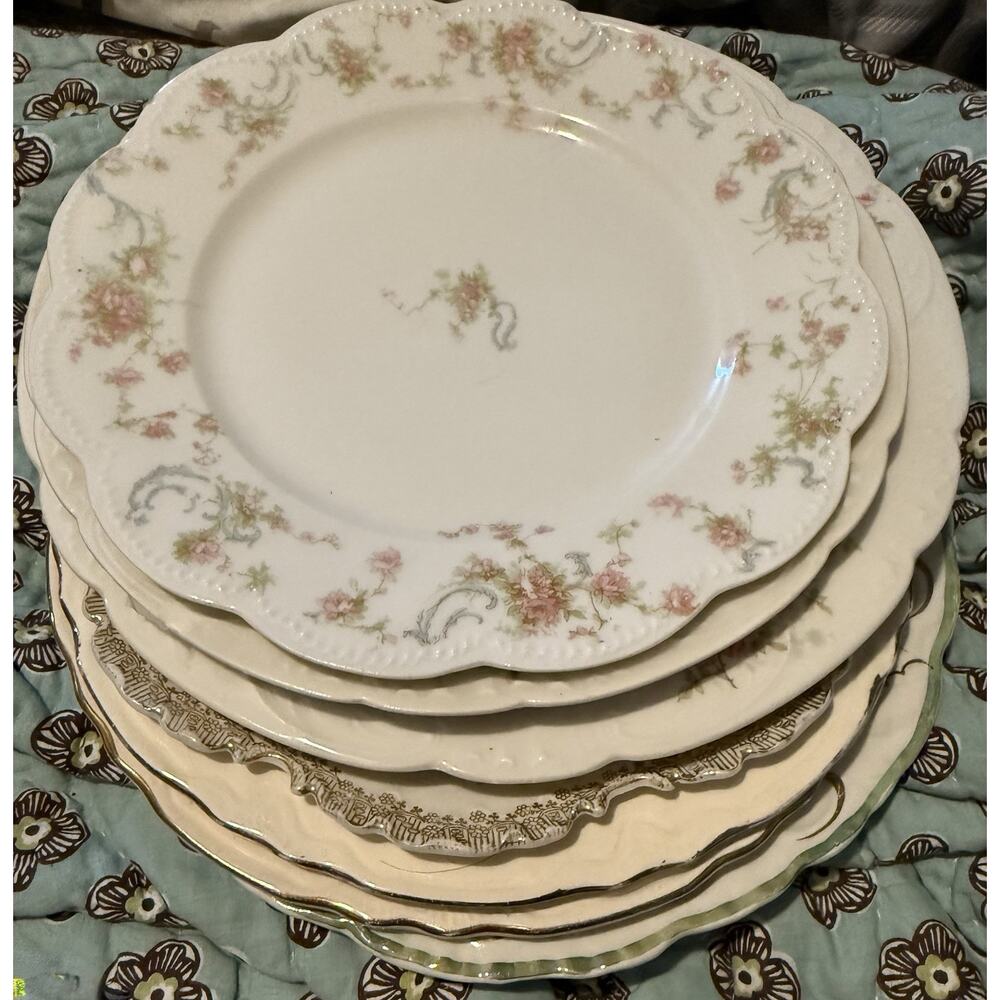 Mismatched vintage floral porcelain dishes set of 7